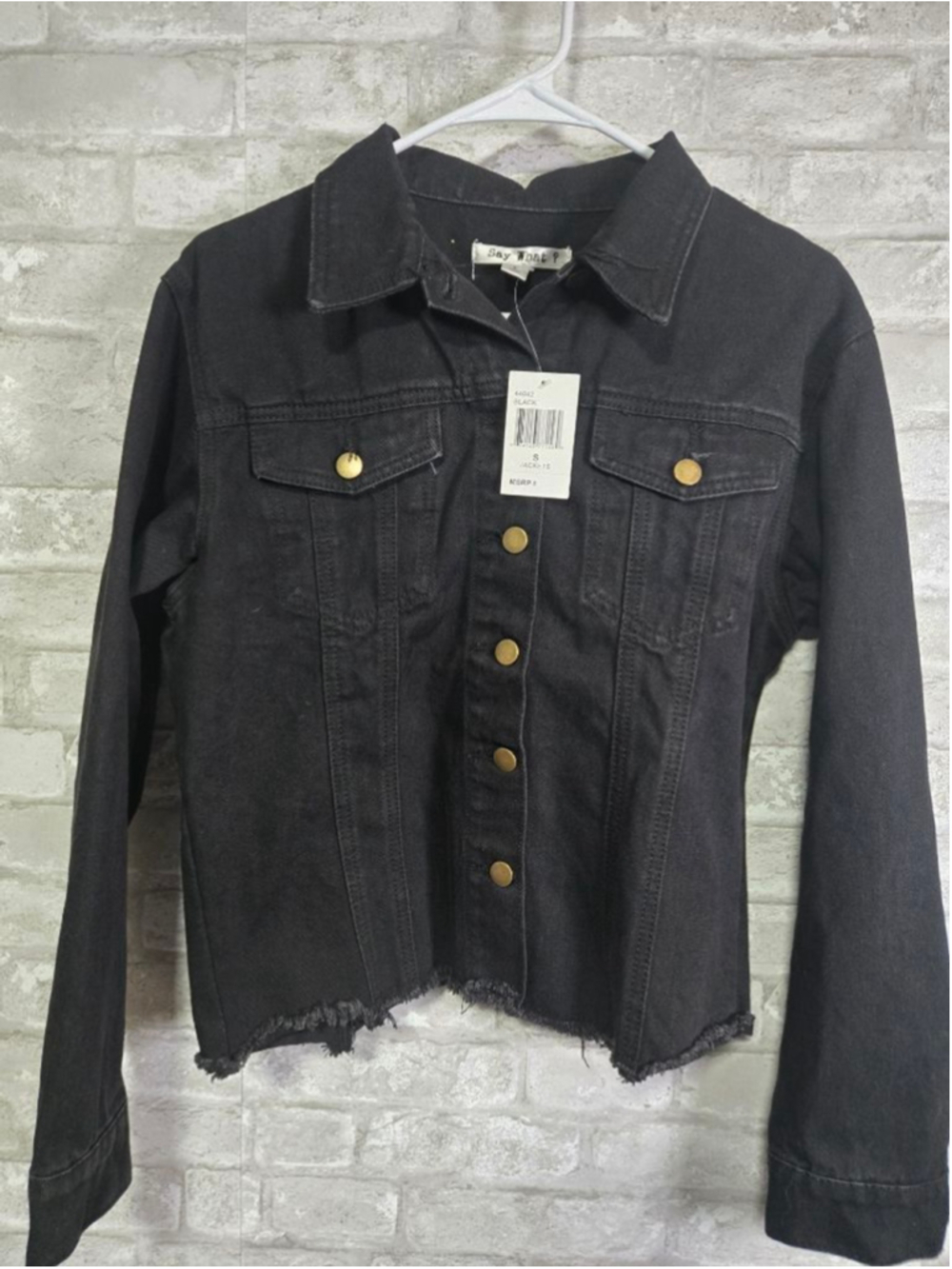 Women's Say What? Black Embroidered Floral Jean Jacket S